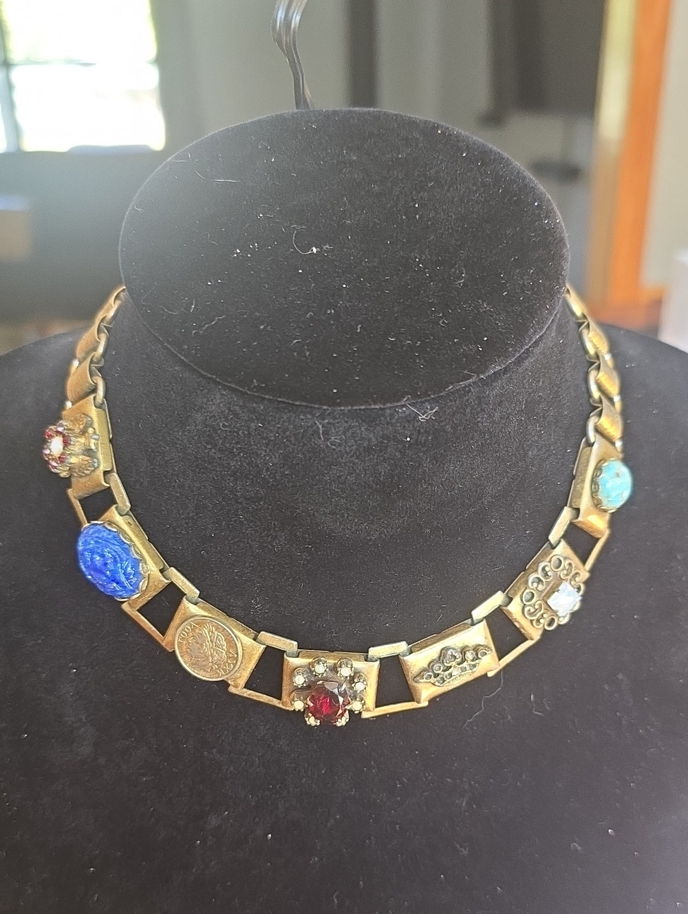 Vintage Gold-Tone Multi-Stone Statement Necklace